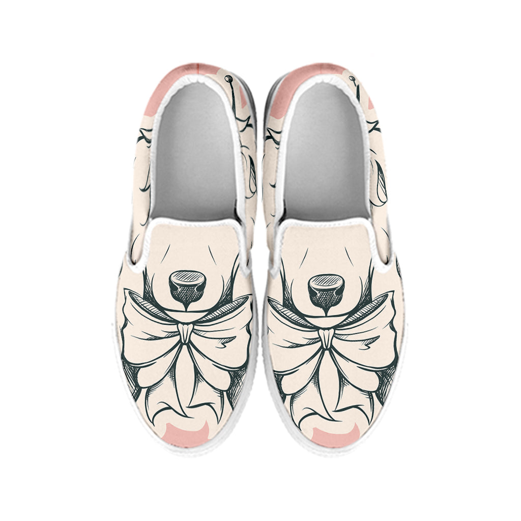 Princess Poodle Print White Slip On Shoes