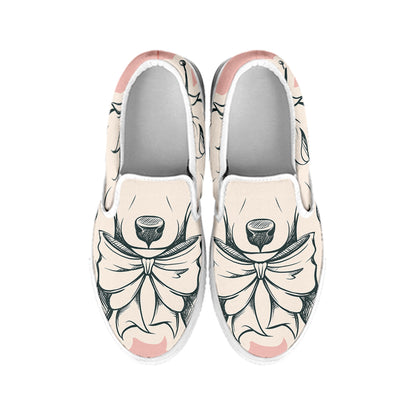 Princess Poodle Print White Slip On Shoes