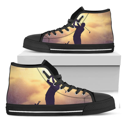 Pro Golf Swing Print Black High Top Shoes