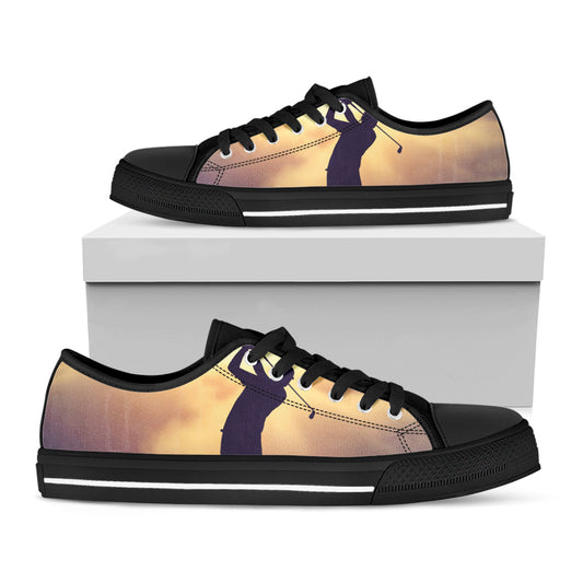 Pro Golf Swing Print Black Low Top Shoes