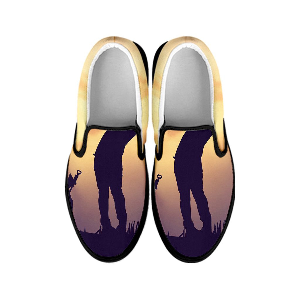Pro Golf Swing Print Black Slip On Shoes