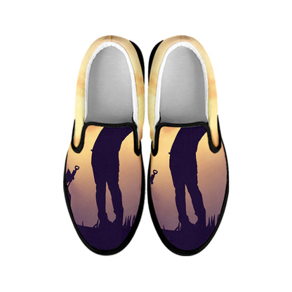 Pro Golf Swing Print Black Slip On Shoes