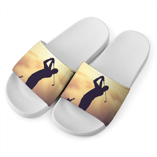 Pro Golf Swing Print White Slide Sandals