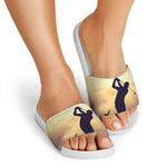 Pro Golf Swing Print White Slide Sandals