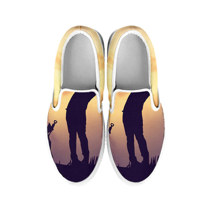 Pro Golf Swing Print White Slip On Shoes