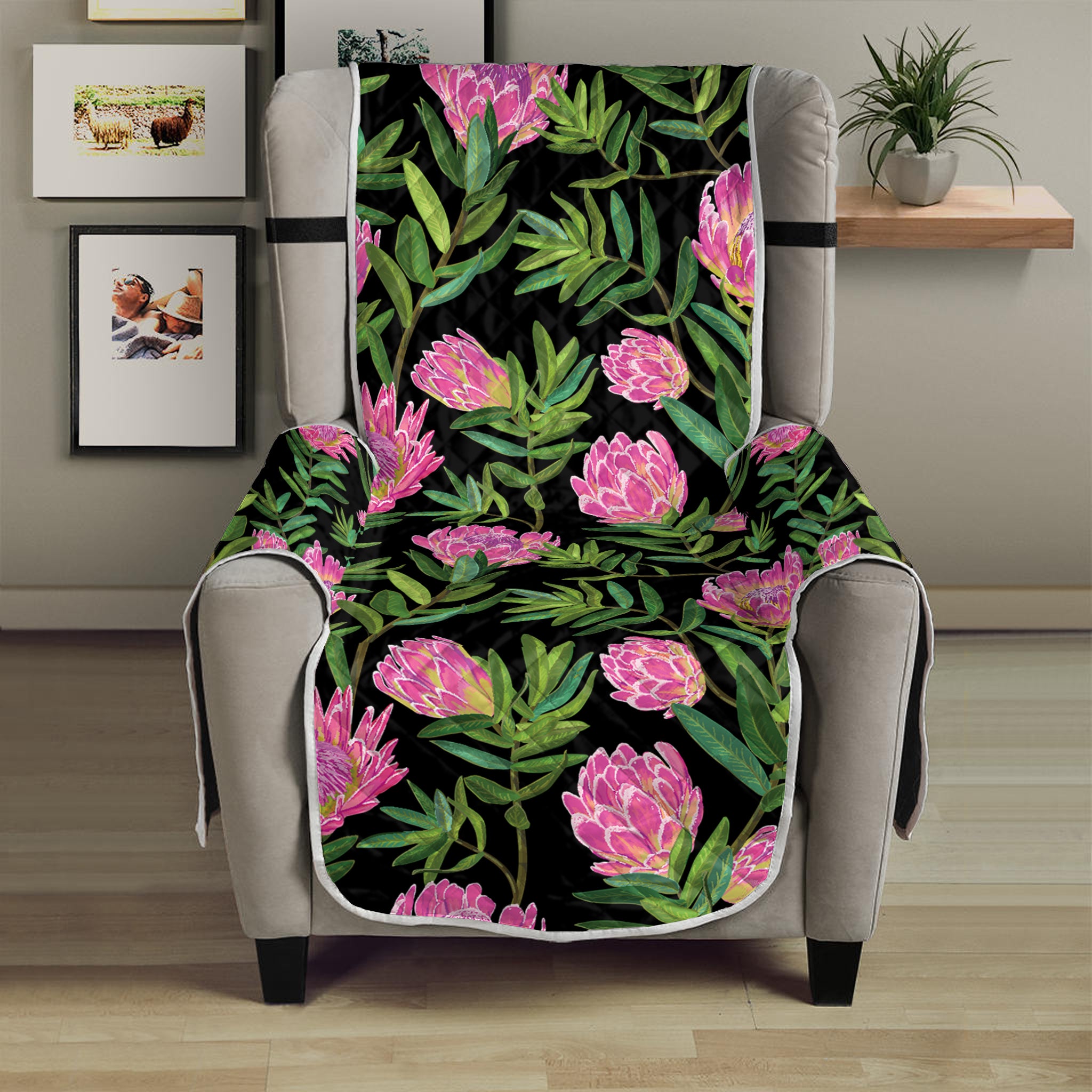 Protea Floral Pattern Print Armchair Protector