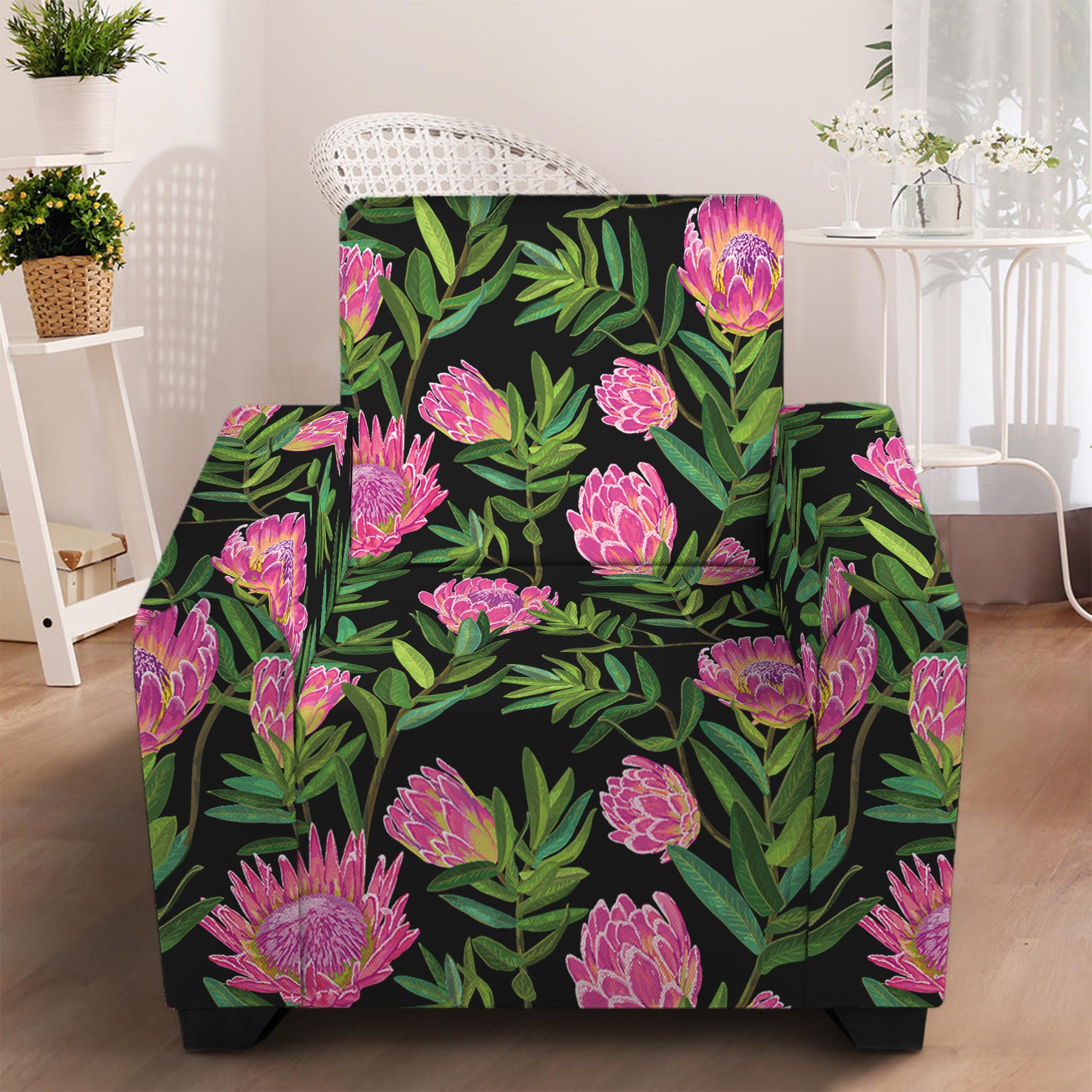 Protea Floral Pattern Print Armchair Slipcover