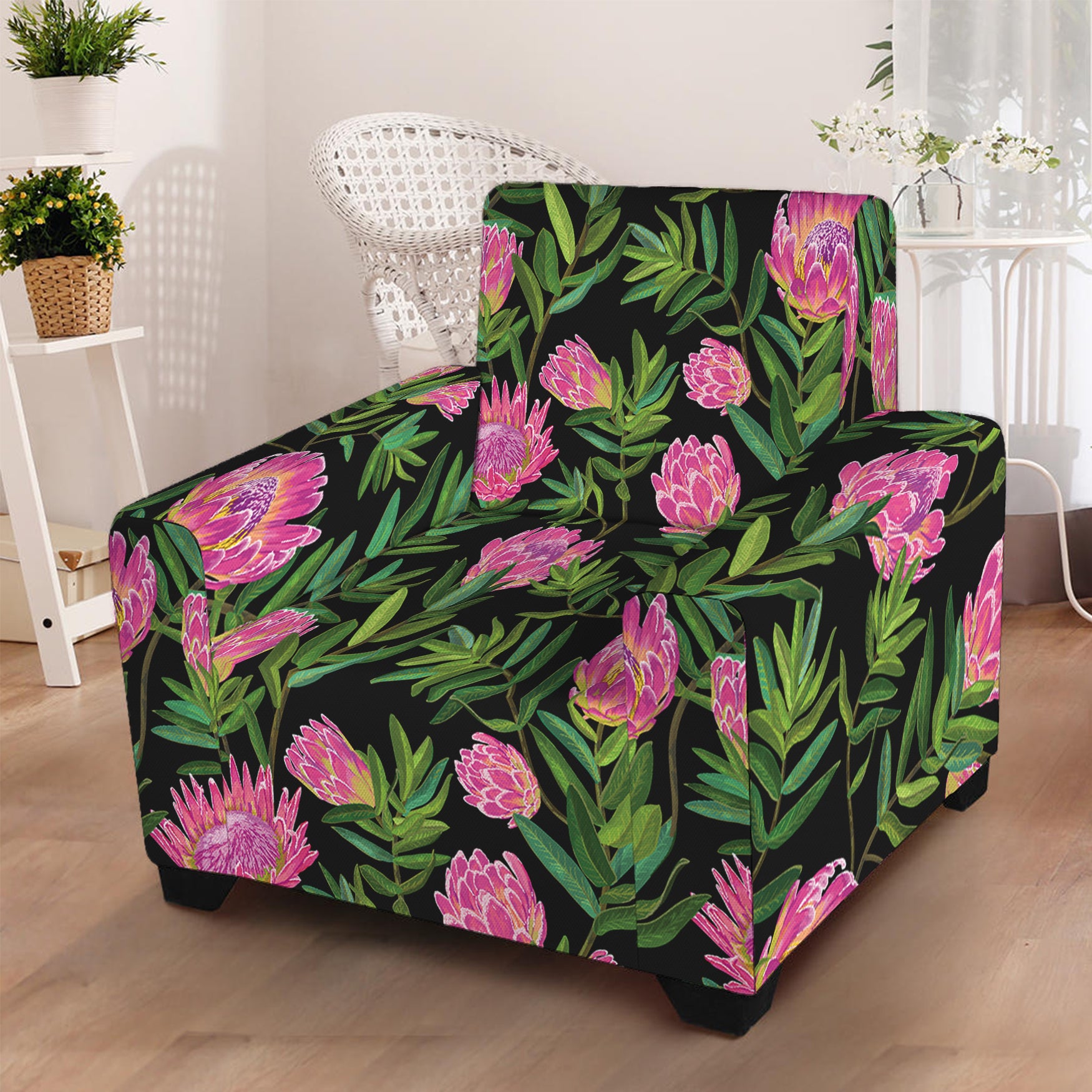 Protea Floral Pattern Print Armchair Slipcover