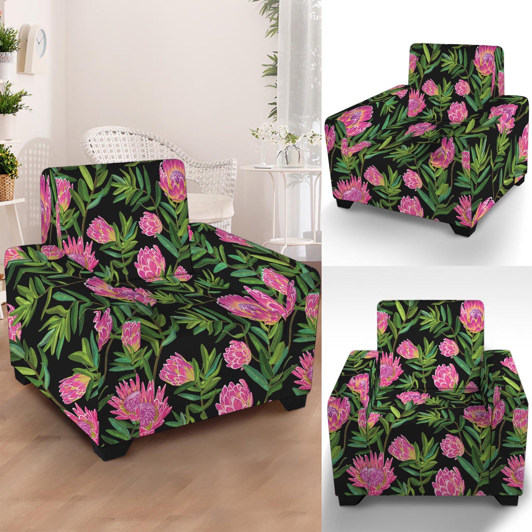 Protea Floral Pattern Print Armchair Slipcover