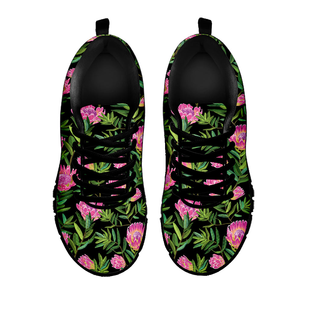 Protea Floral Pattern Print Black Sneakers