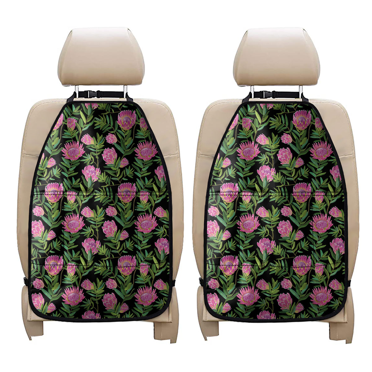 Protea Floral Pattern Print Car Seat Organizers