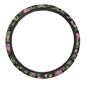 Protea Floral Pattern Print Car Steering Wheel Cover