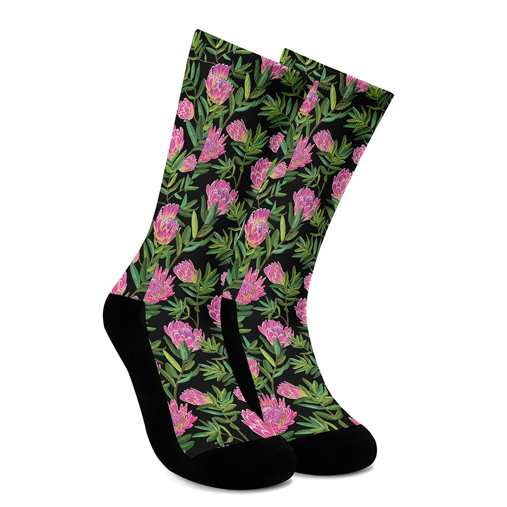 Protea Floral Pattern Print Crew Socks