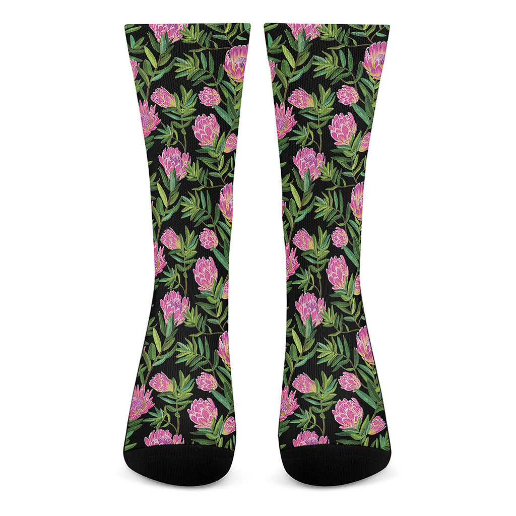 Protea Floral Pattern Print Crew Socks