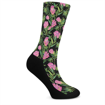 Protea Floral Pattern Print Crew Socks