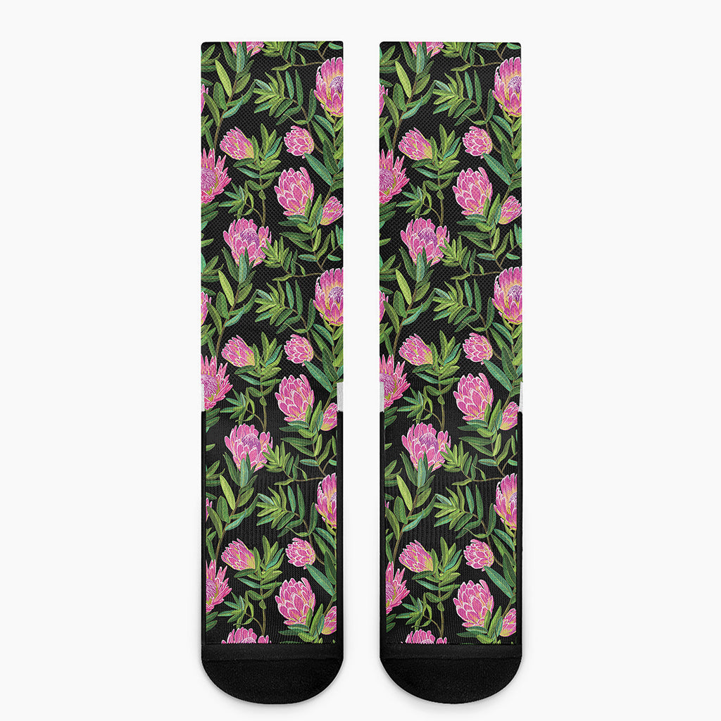 Protea Floral Pattern Print Crew Socks
