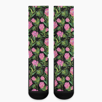 Protea Floral Pattern Print Crew Socks