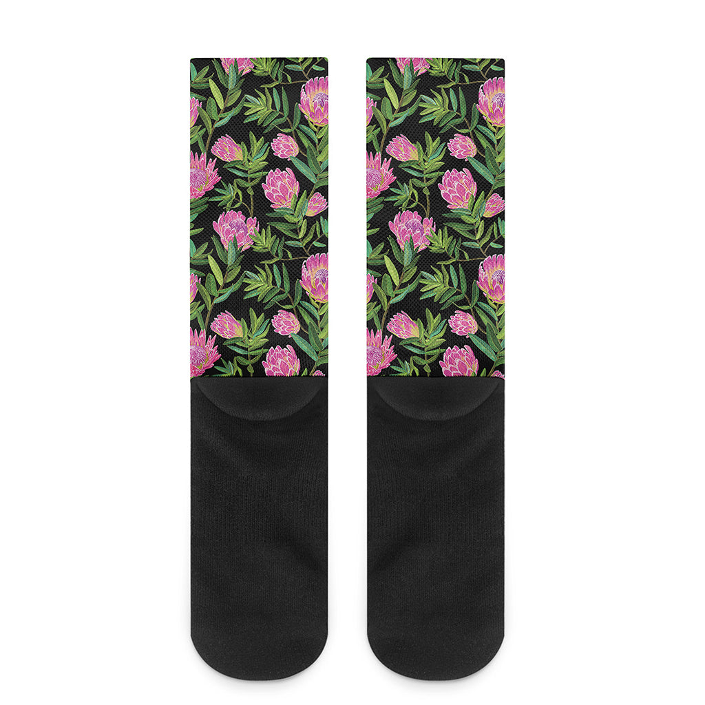 Protea Floral Pattern Print Crew Socks