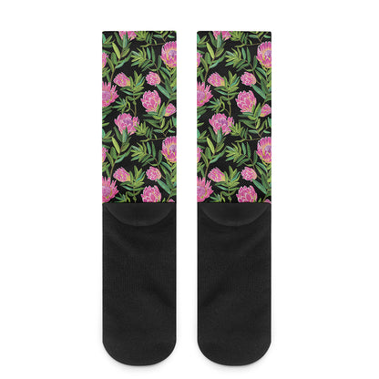 Protea Floral Pattern Print Crew Socks