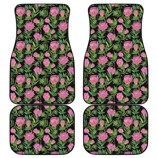 Protea Floral Pattern Print Front and Back Car Floor Mats