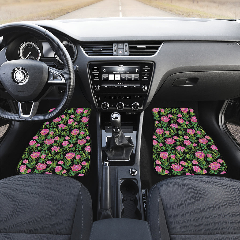 Protea Floral Pattern Print Front and Back Car Floor Mats