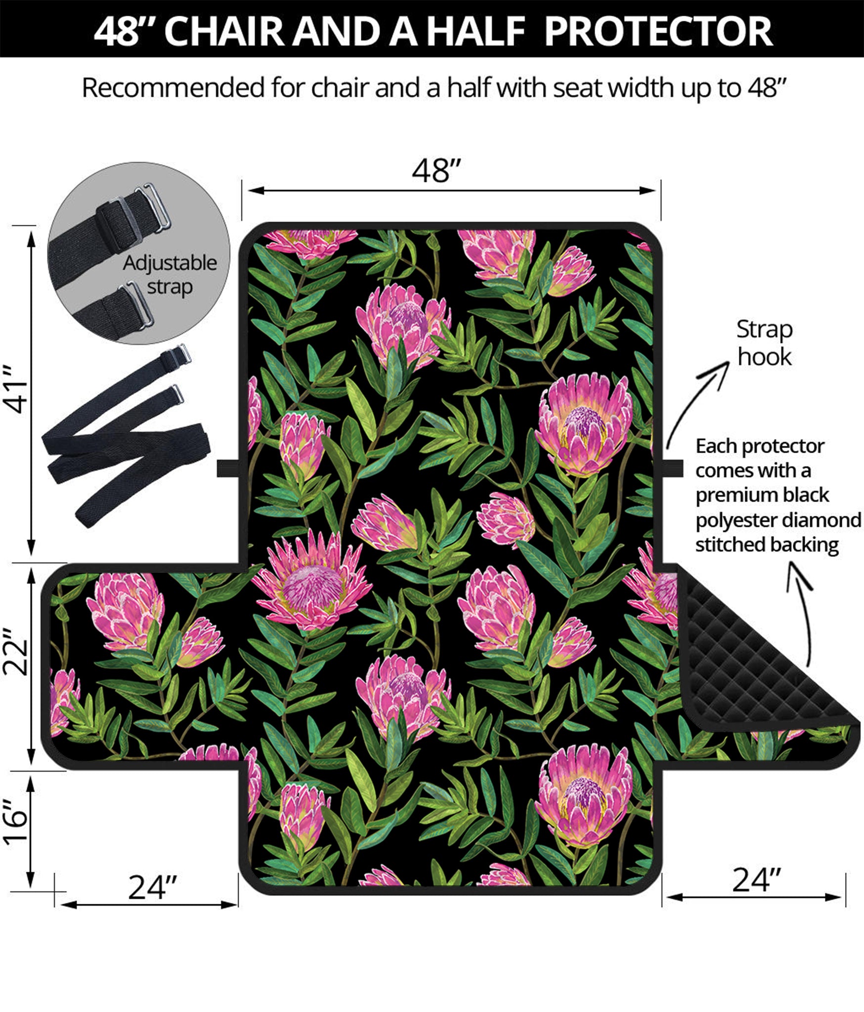 Protea Floral Pattern Print Half Sofa Protector