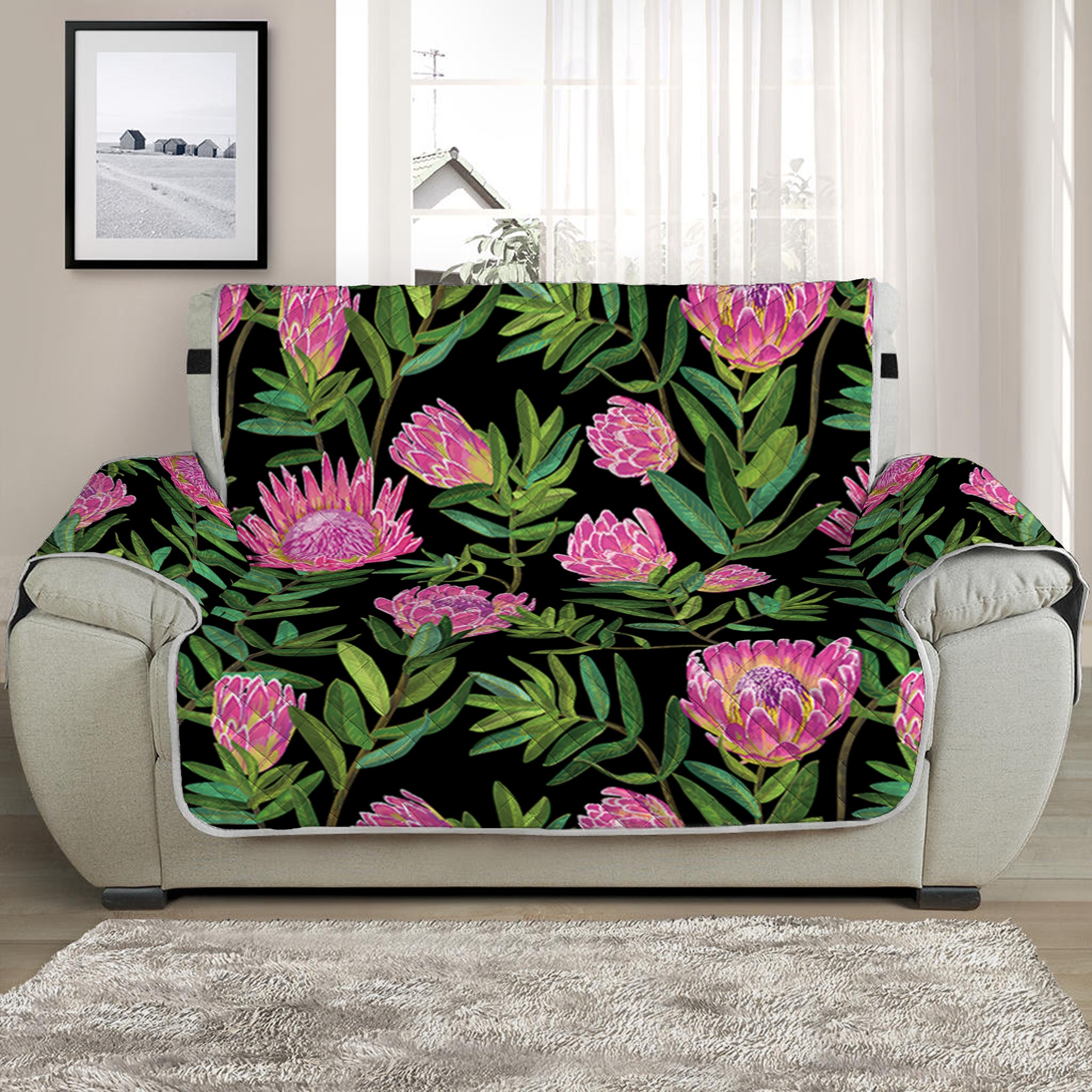 Protea Floral Pattern Print Half Sofa Protector