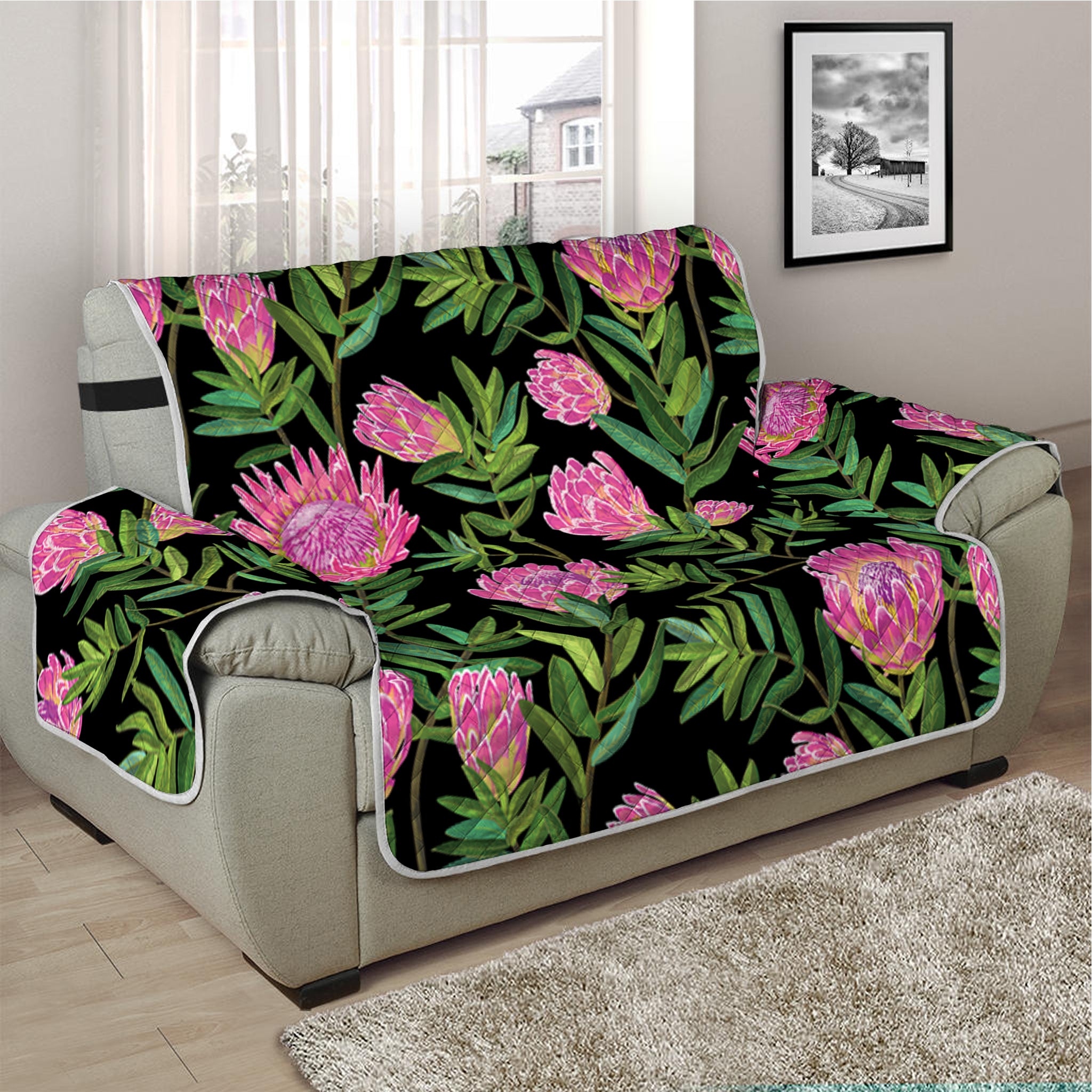 Protea Floral Pattern Print Half Sofa Protector