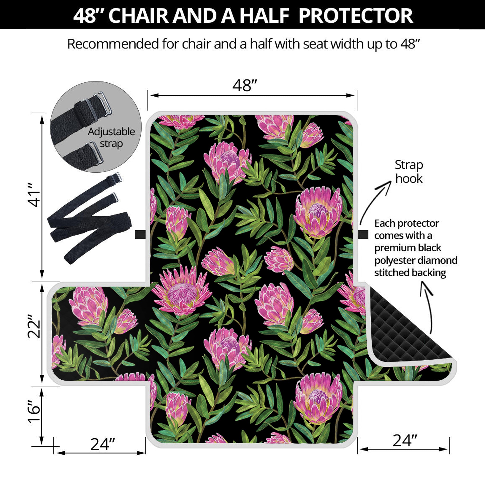 Protea Floral Pattern Print Half Sofa Protector