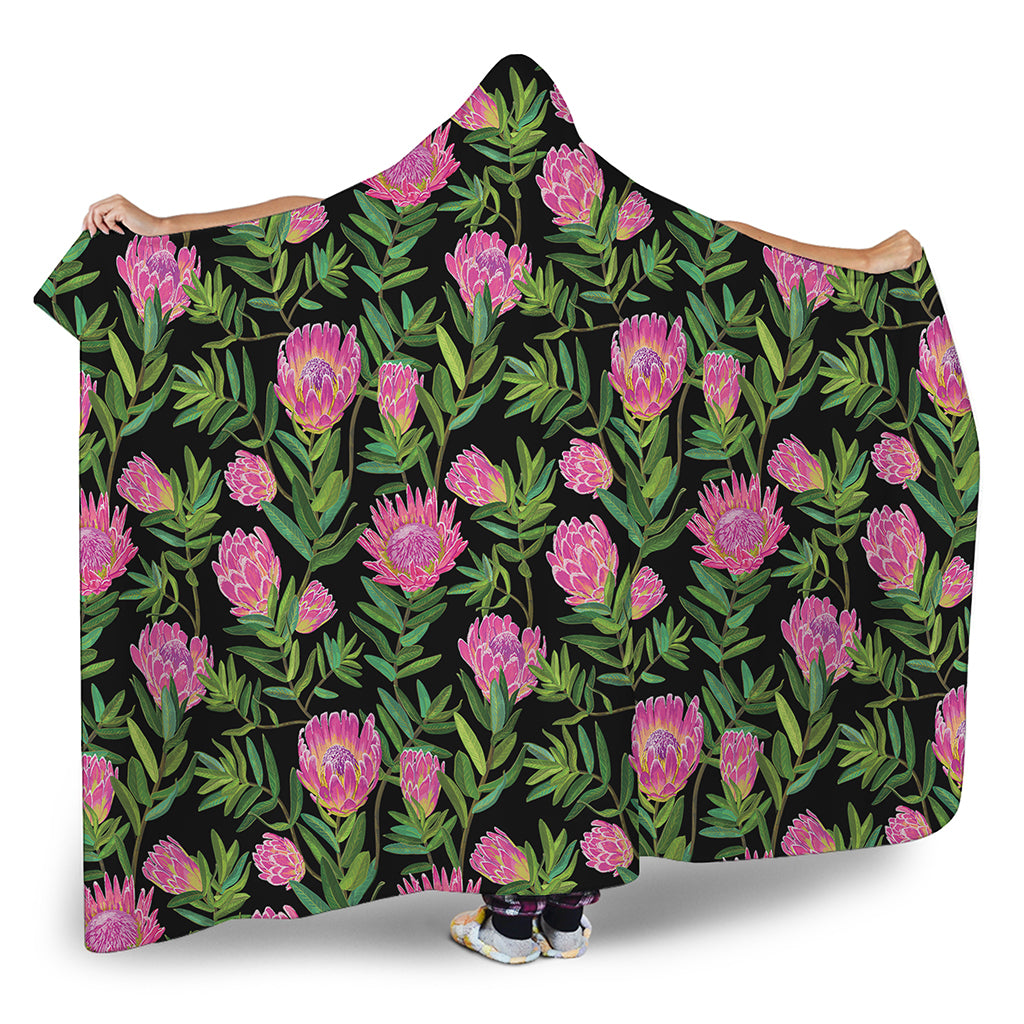 Protea Floral Pattern Print Hooded Blanket