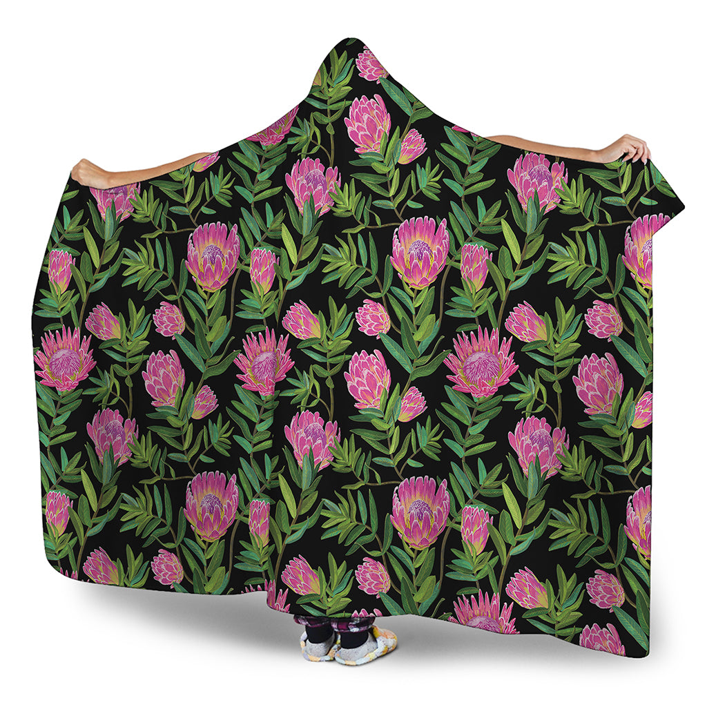 Protea Floral Pattern Print Hooded Blanket