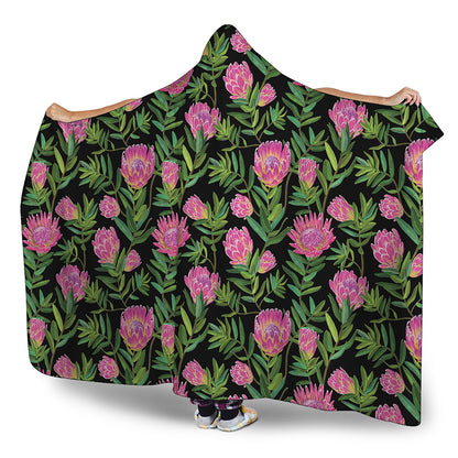 Protea Floral Pattern Print Hooded Blanket