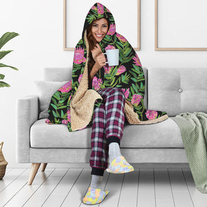 Protea Floral Pattern Print Hooded Blanket