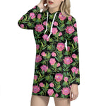 Protea Floral Pattern Print Hoodie Dress