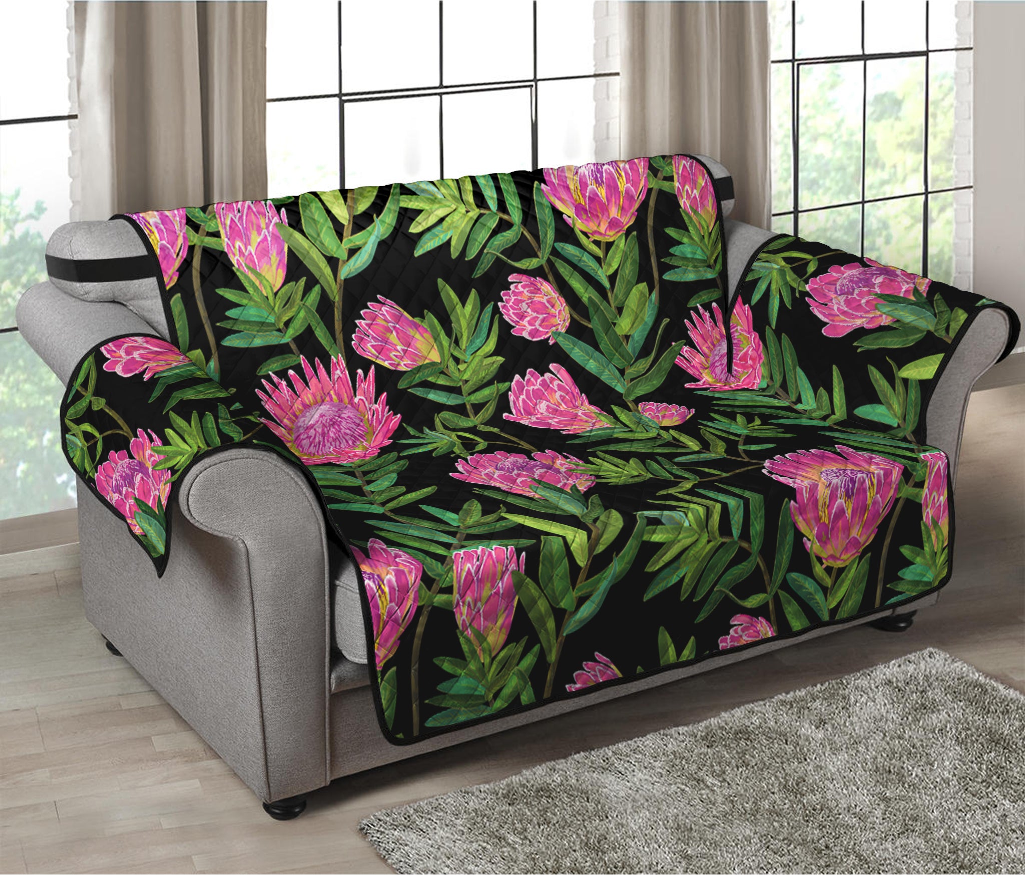 Protea Floral Pattern Print Loveseat Protector