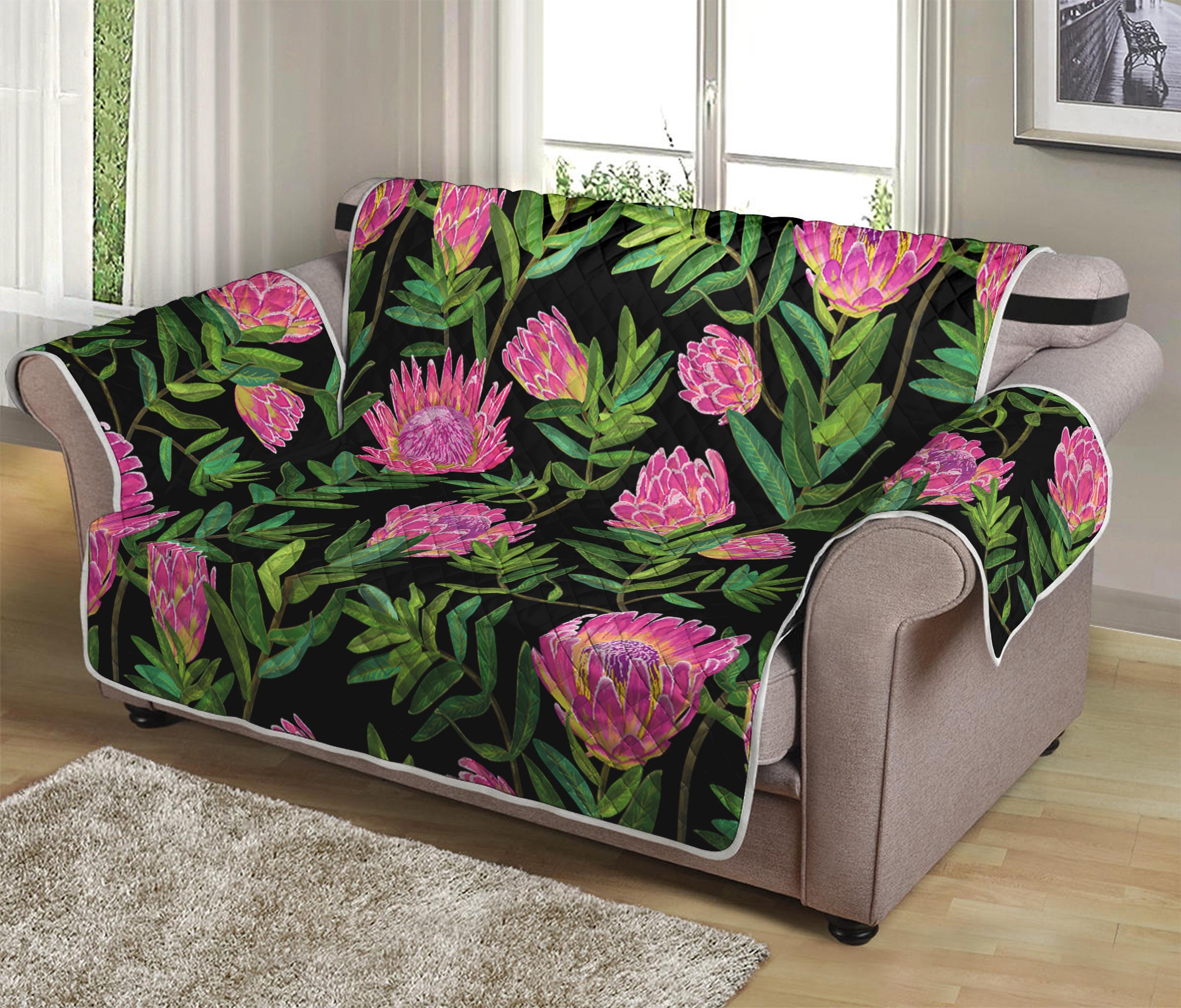 Protea Floral Pattern Print Loveseat Protector