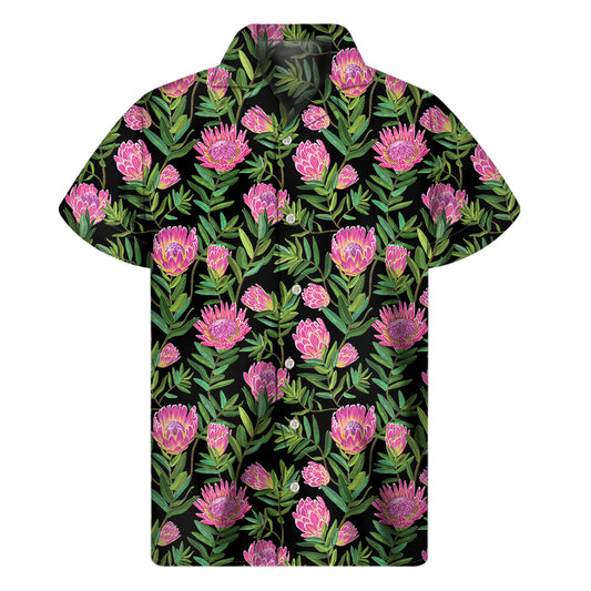Protea Floral Pattern Print Men's Short Sleeve Shirt