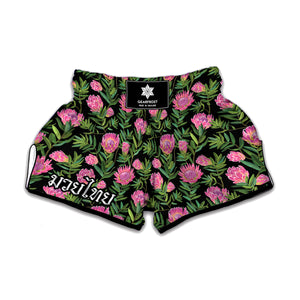 Protea Floral Pattern Print Muay Thai Boxing Shorts