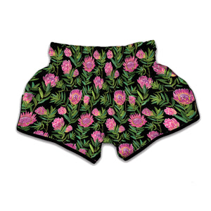 Protea Floral Pattern Print Muay Thai Boxing Shorts