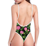 Protea Floral Pattern Print One Piece High Cut Swimsuit