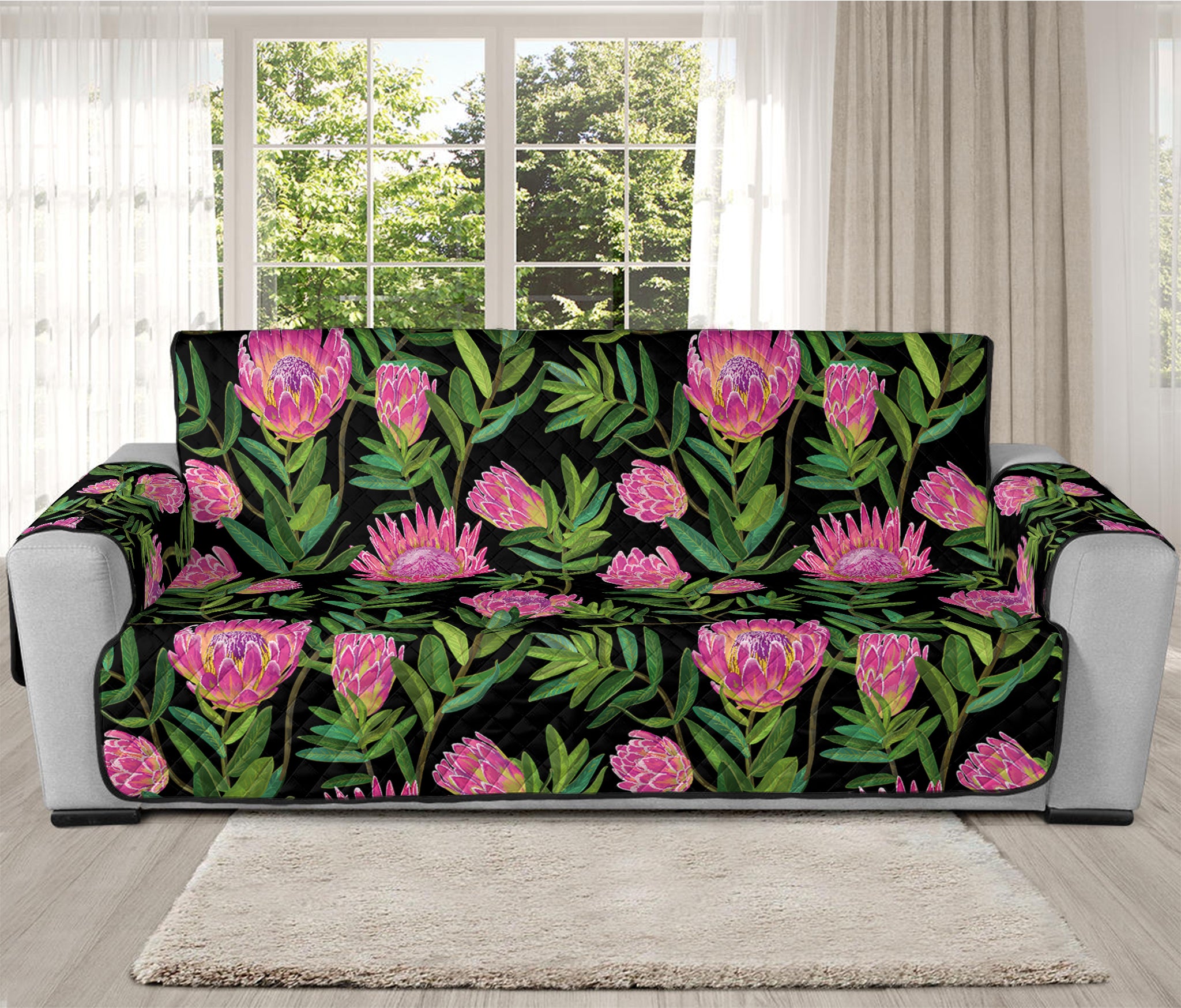 Protea Floral Pattern Print Oversized Sofa Protector