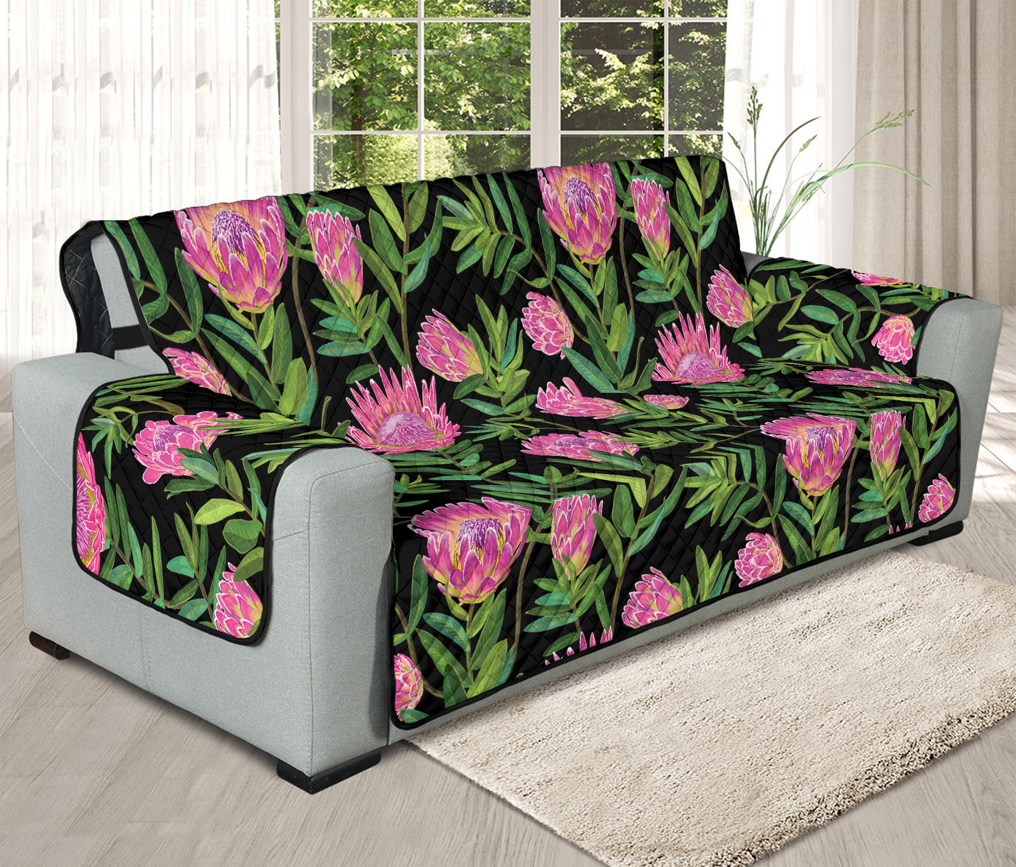 Protea Floral Pattern Print Oversized Sofa Protector