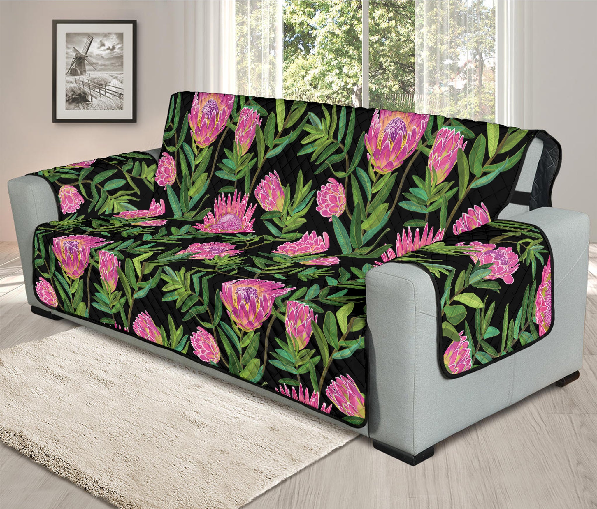 Protea Floral Pattern Print Oversized Sofa Protector