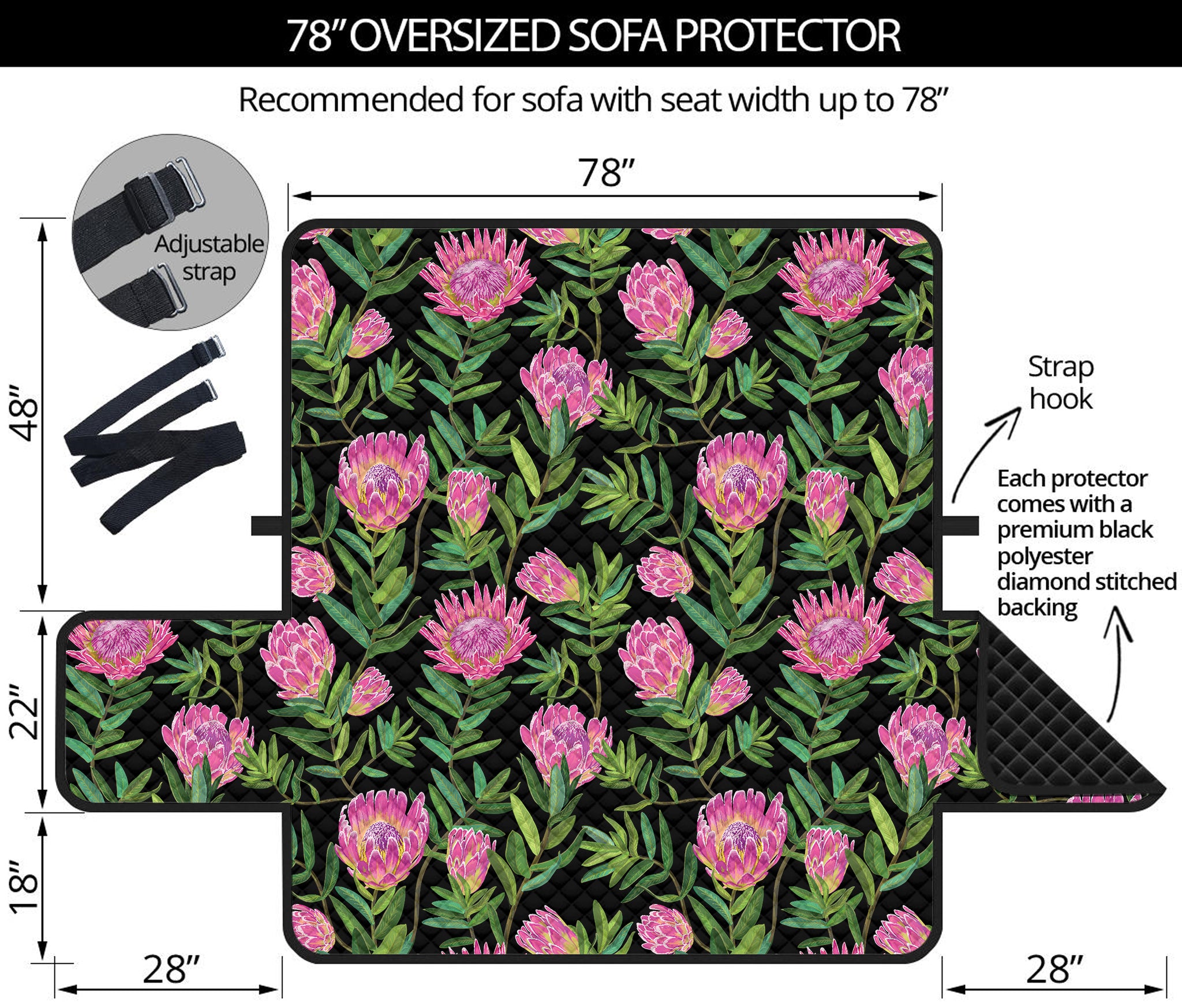 Protea Floral Pattern Print Oversized Sofa Protector