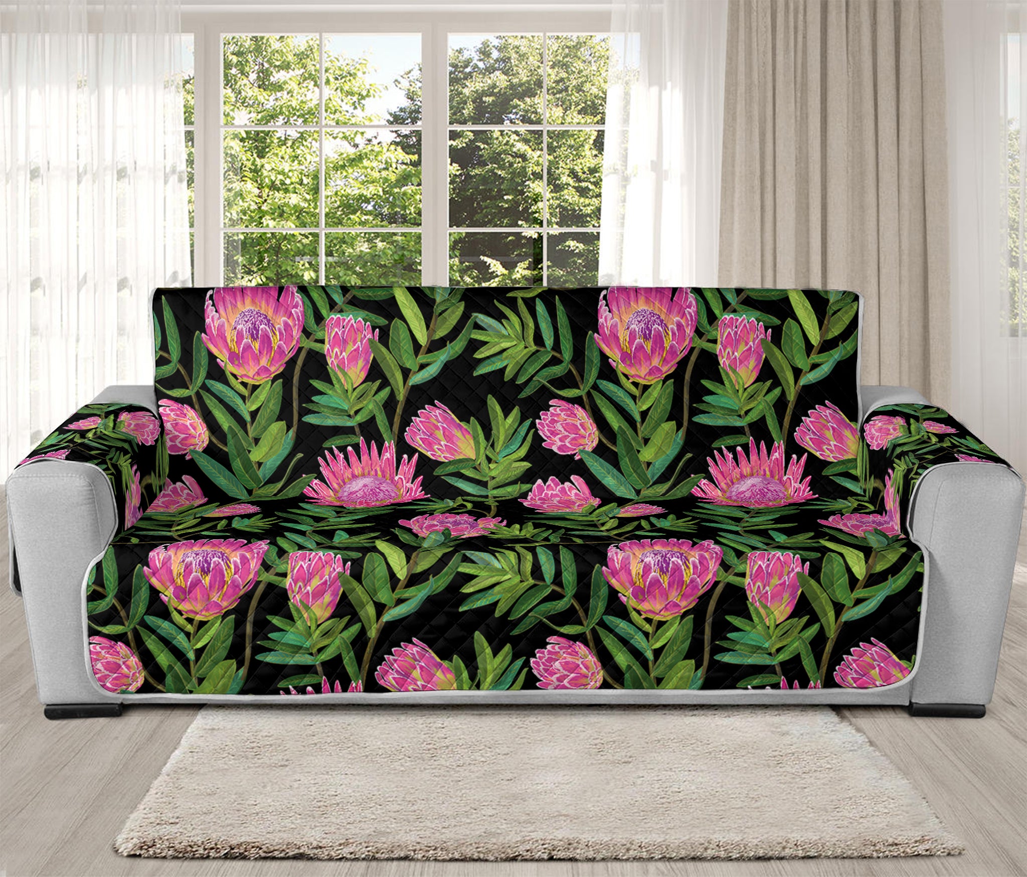 Protea Floral Pattern Print Oversized Sofa Protector