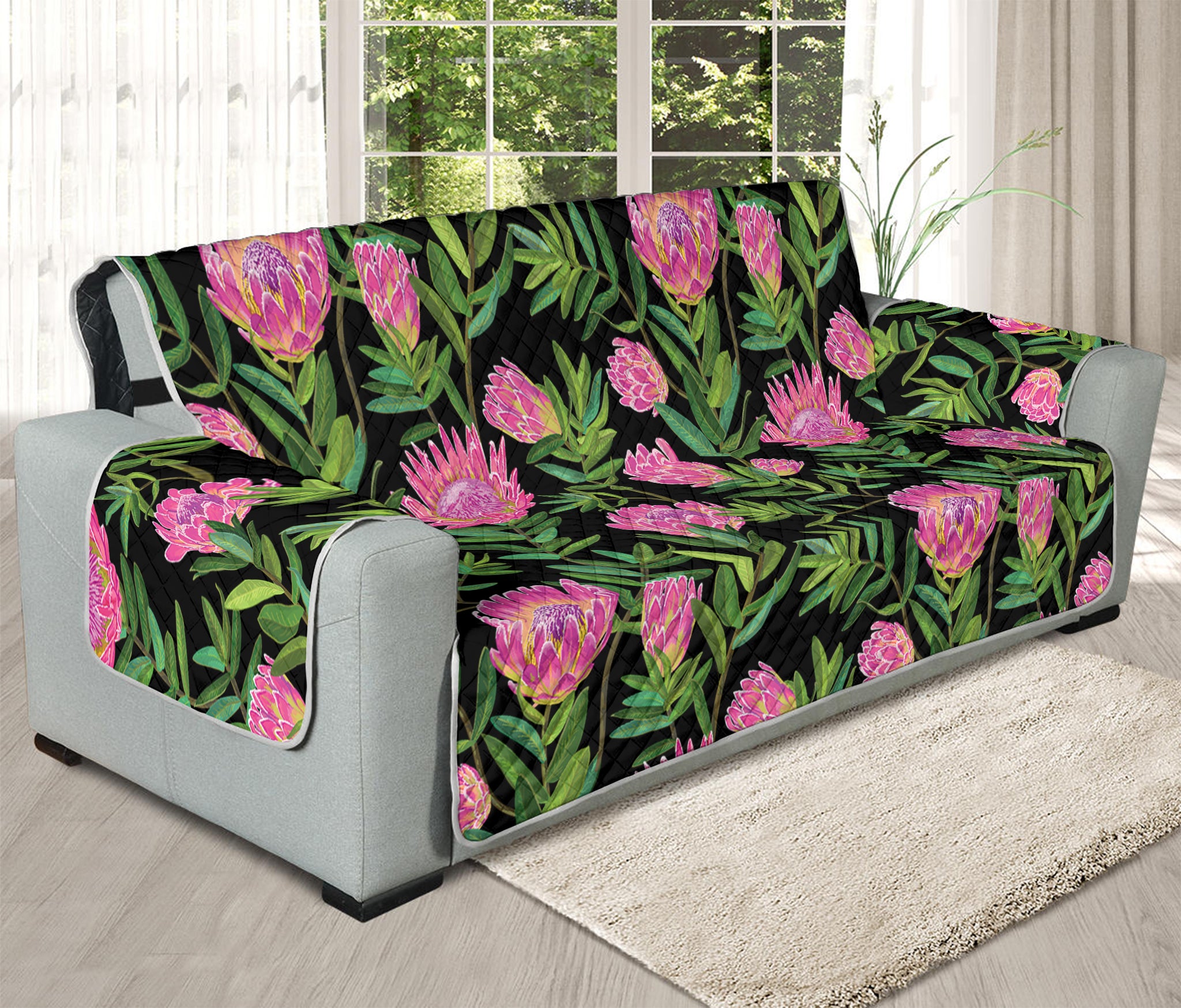 Protea Floral Pattern Print Oversized Sofa Protector