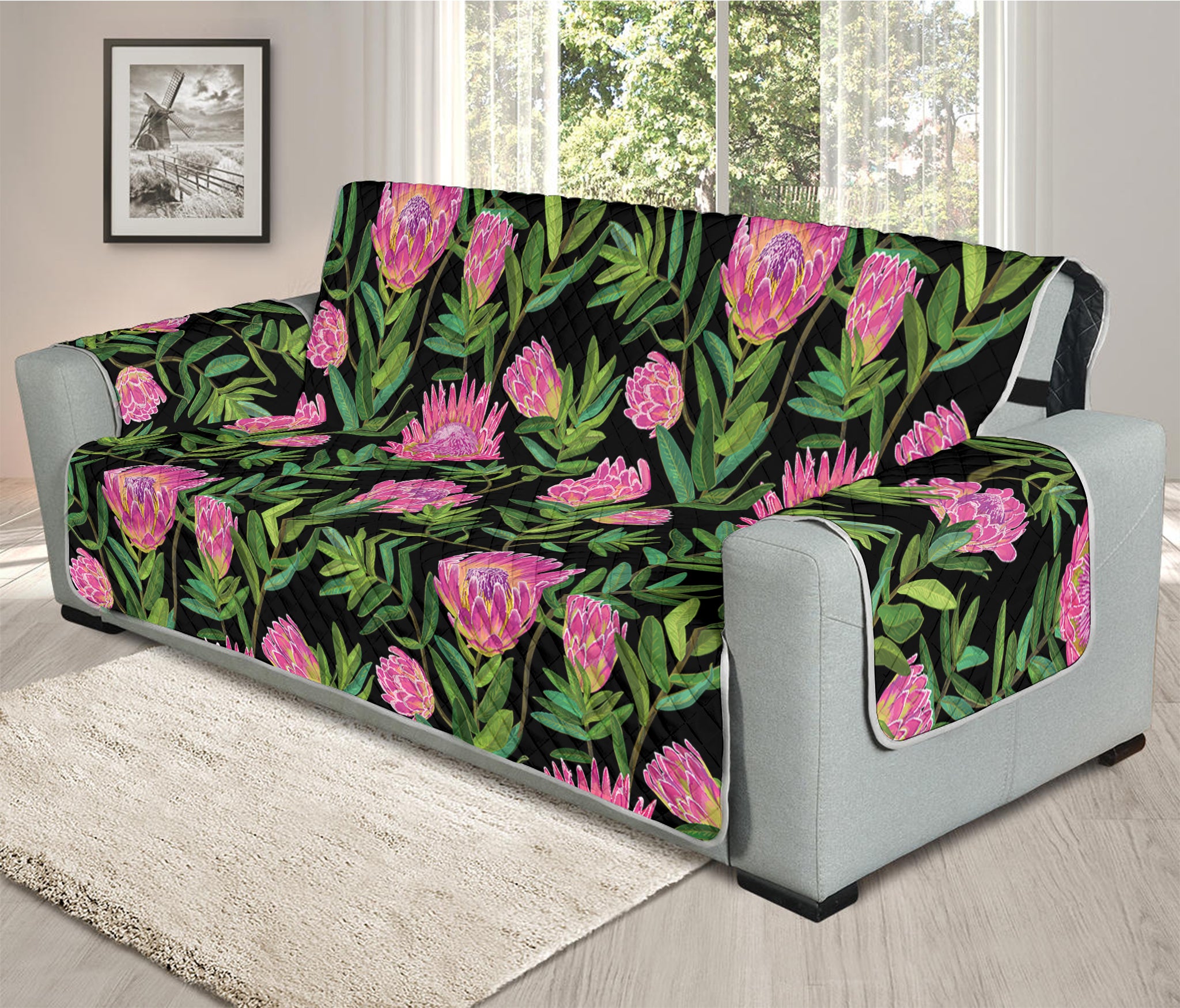 Protea Floral Pattern Print Oversized Sofa Protector