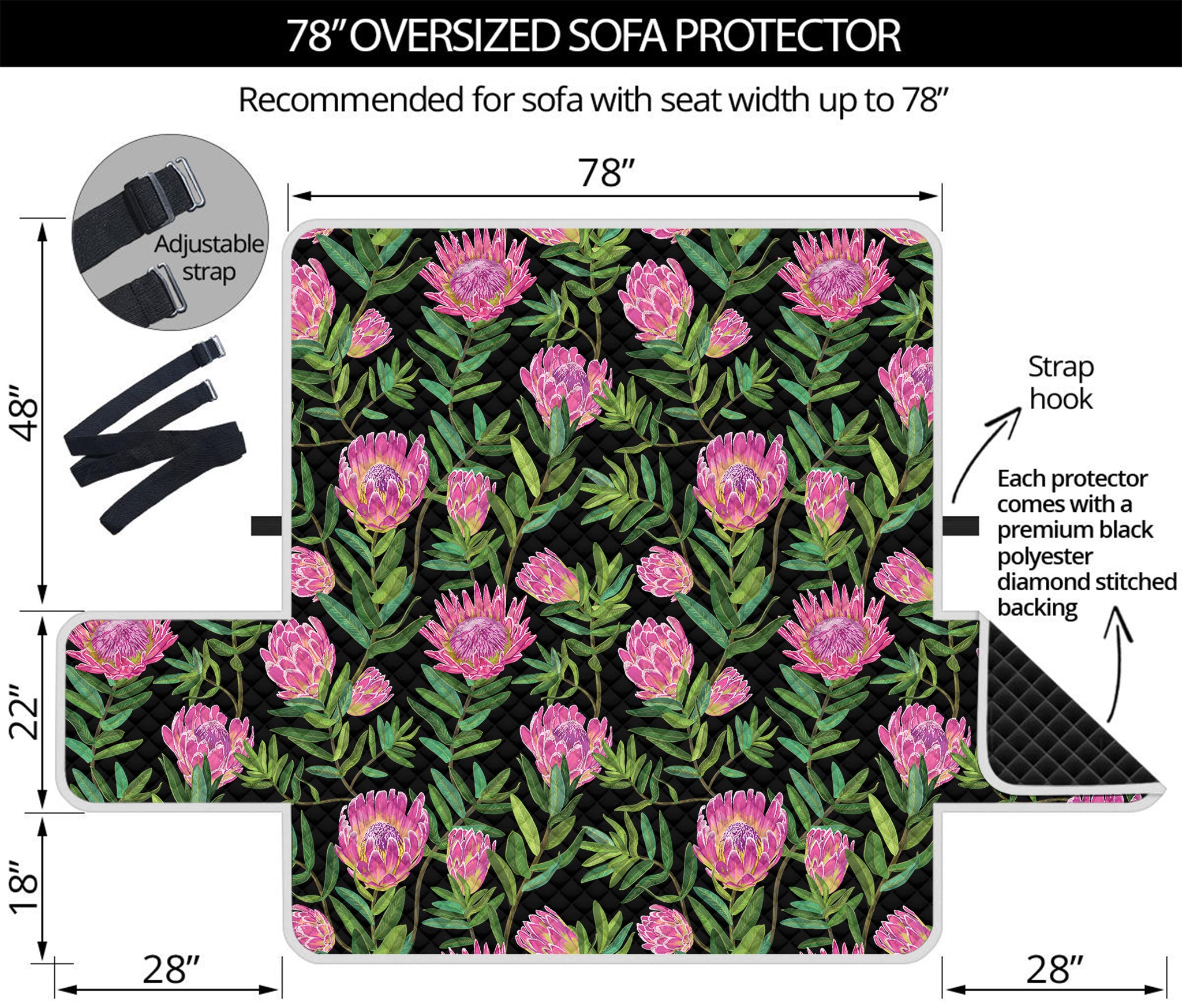 Protea Floral Pattern Print Oversized Sofa Protector