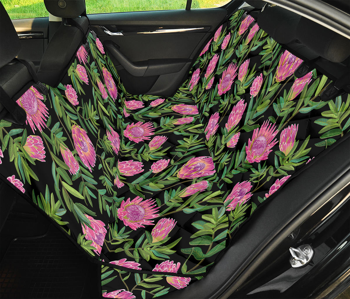 Protea Floral Pattern Print Pet Car Back Seat Cover