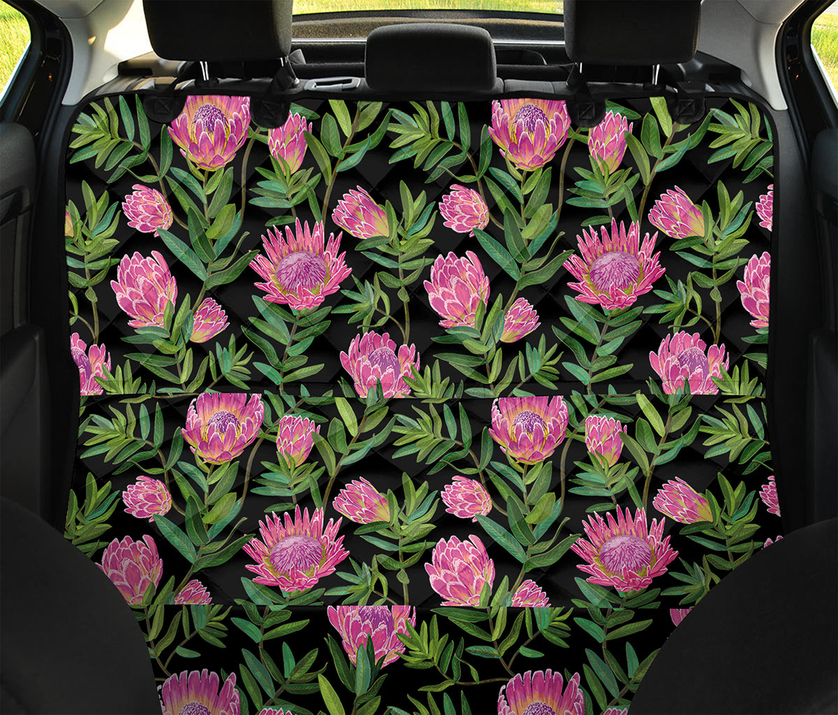 Protea Floral Pattern Print Pet Car Back Seat Cover